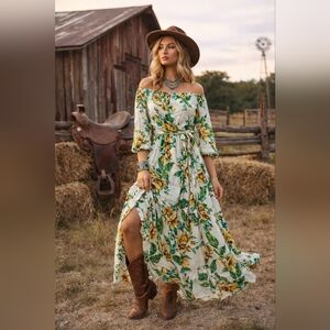 Crazy Train Jenny Dress Floral Maxi Open Front Duster Sash Size L